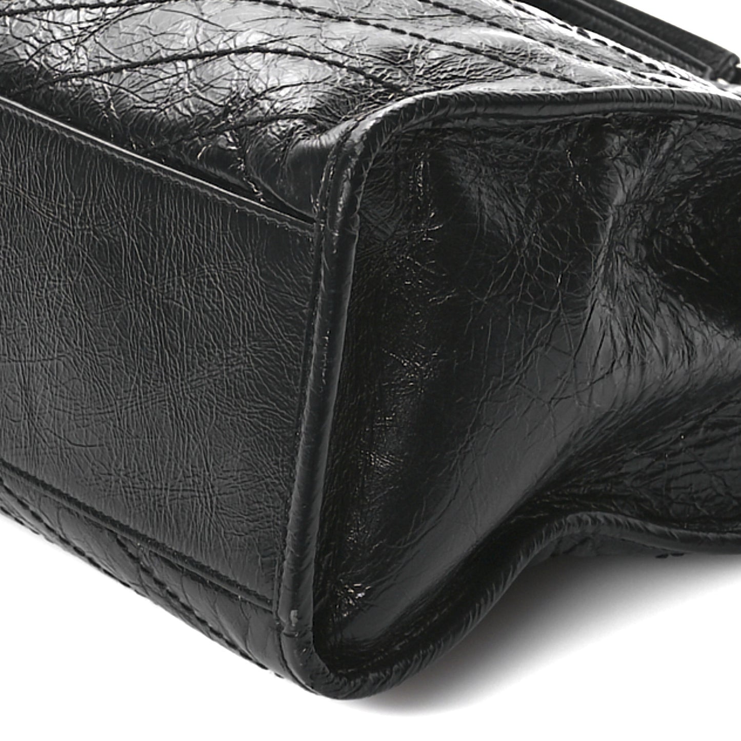 Crinkled Calfskin Matelasse Monogram Large Niki Shopper Tote Black