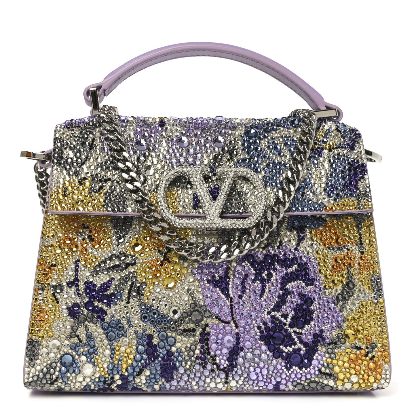 Crystal Embroidered Floral Mini Vsling Top Handle Bag Multicolor