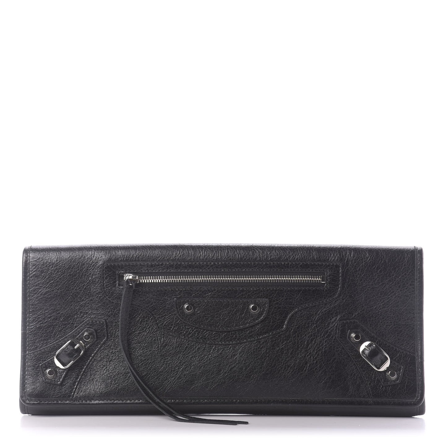 Agneau Classic Silver Hardware Long Clutch Black
