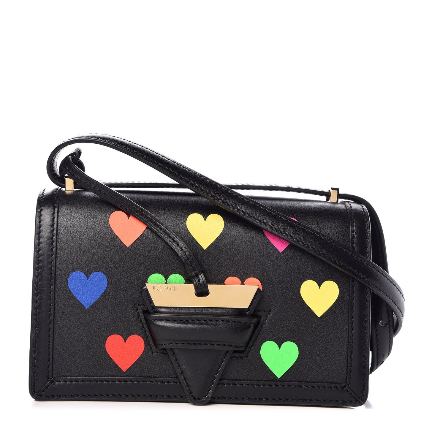 Calfskin Hearts Small Barcelona Shoulder Bag Black