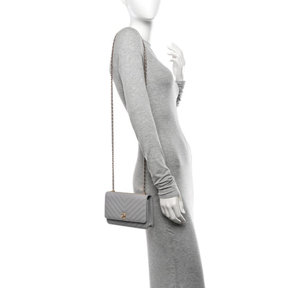 Chanel Lambskin Chevron Quilted Trendy CC Wallet On Chain WOC Grey 2 of 12
