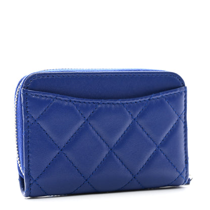 Chanel Lambskin Quilted Zip Around Coin Purse Wallet Blue 3 of 9