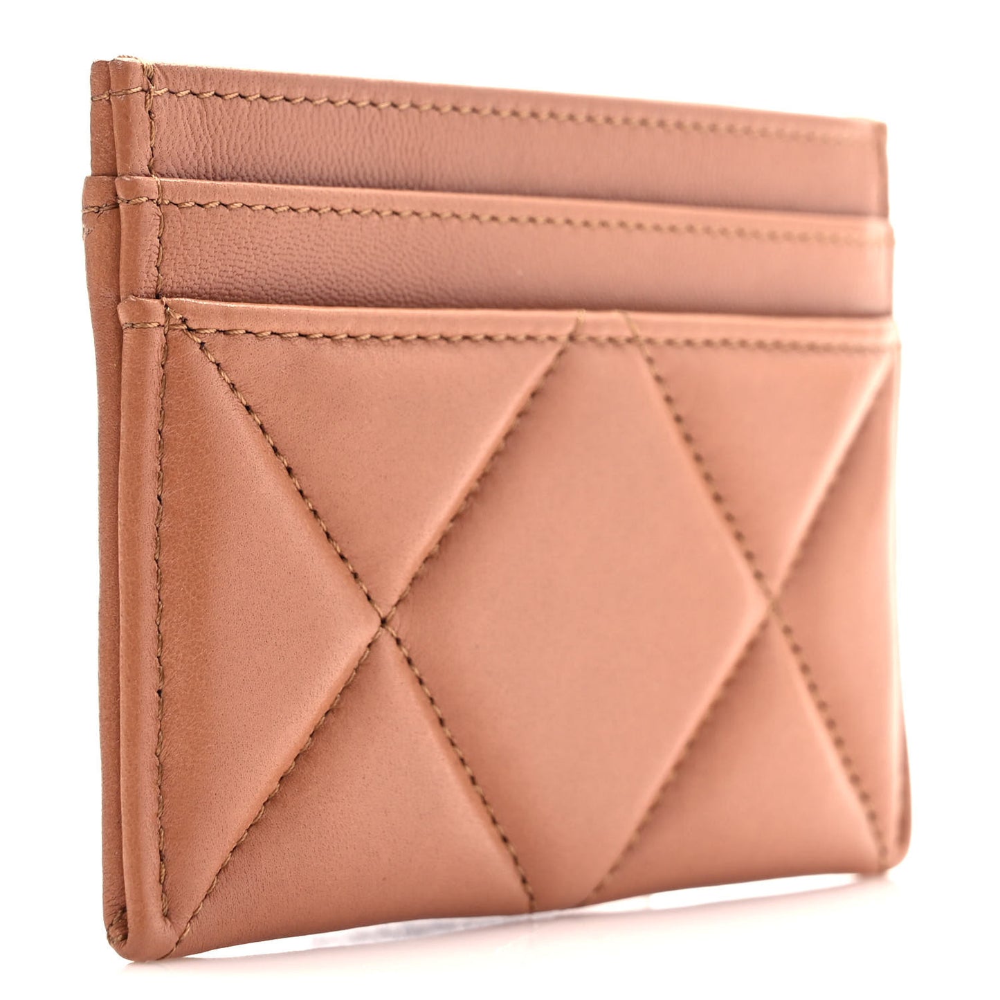 Lambskin Quilted Chanel 19 Card Holder Brown