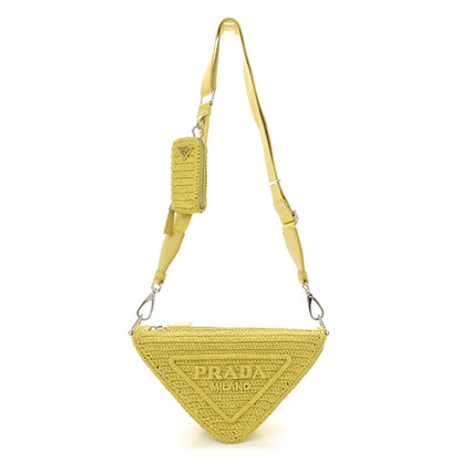 Prada Yarn Raffia Effect Crochet Triangle Shoulder Bag Cedro 1 of 11