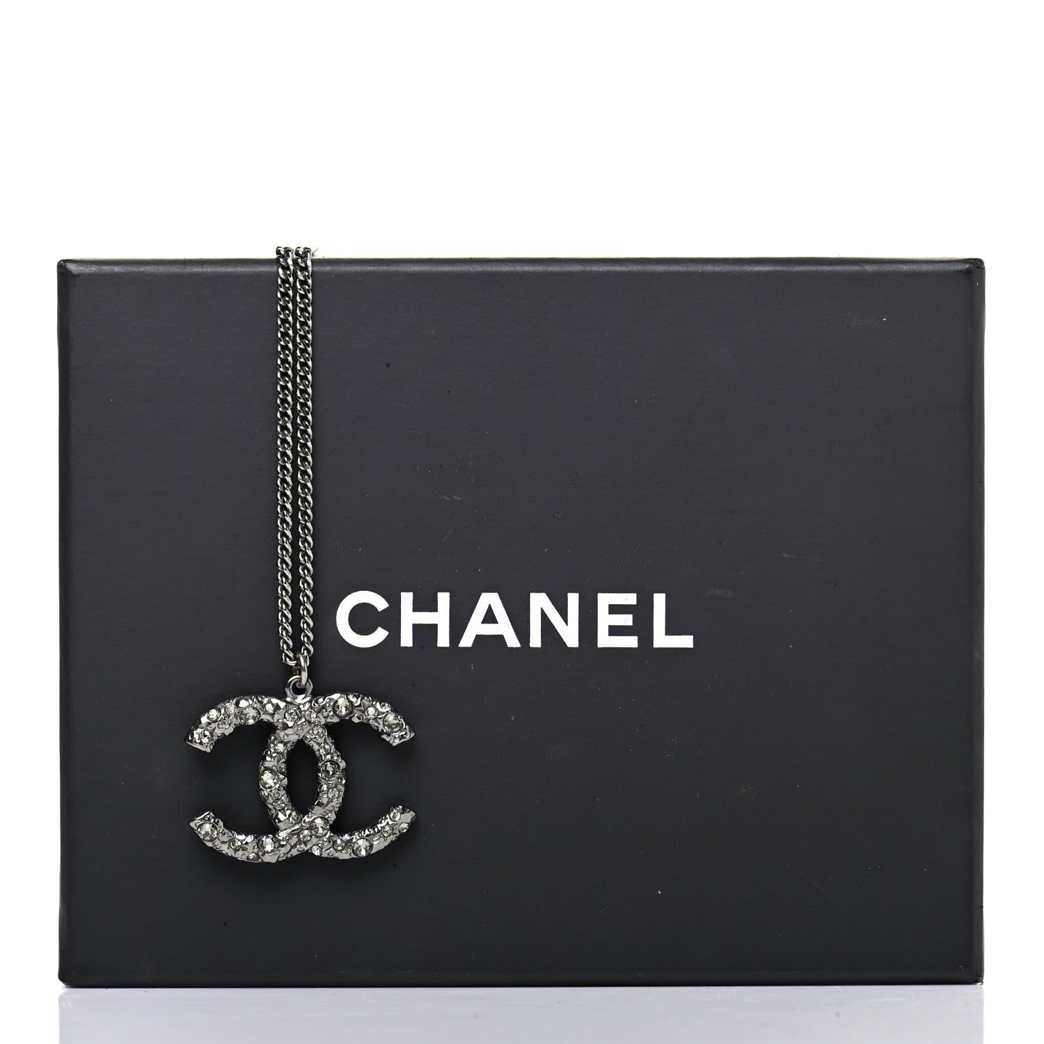Chanel Crystal CC Pendant Necklace Silver 5 of 5