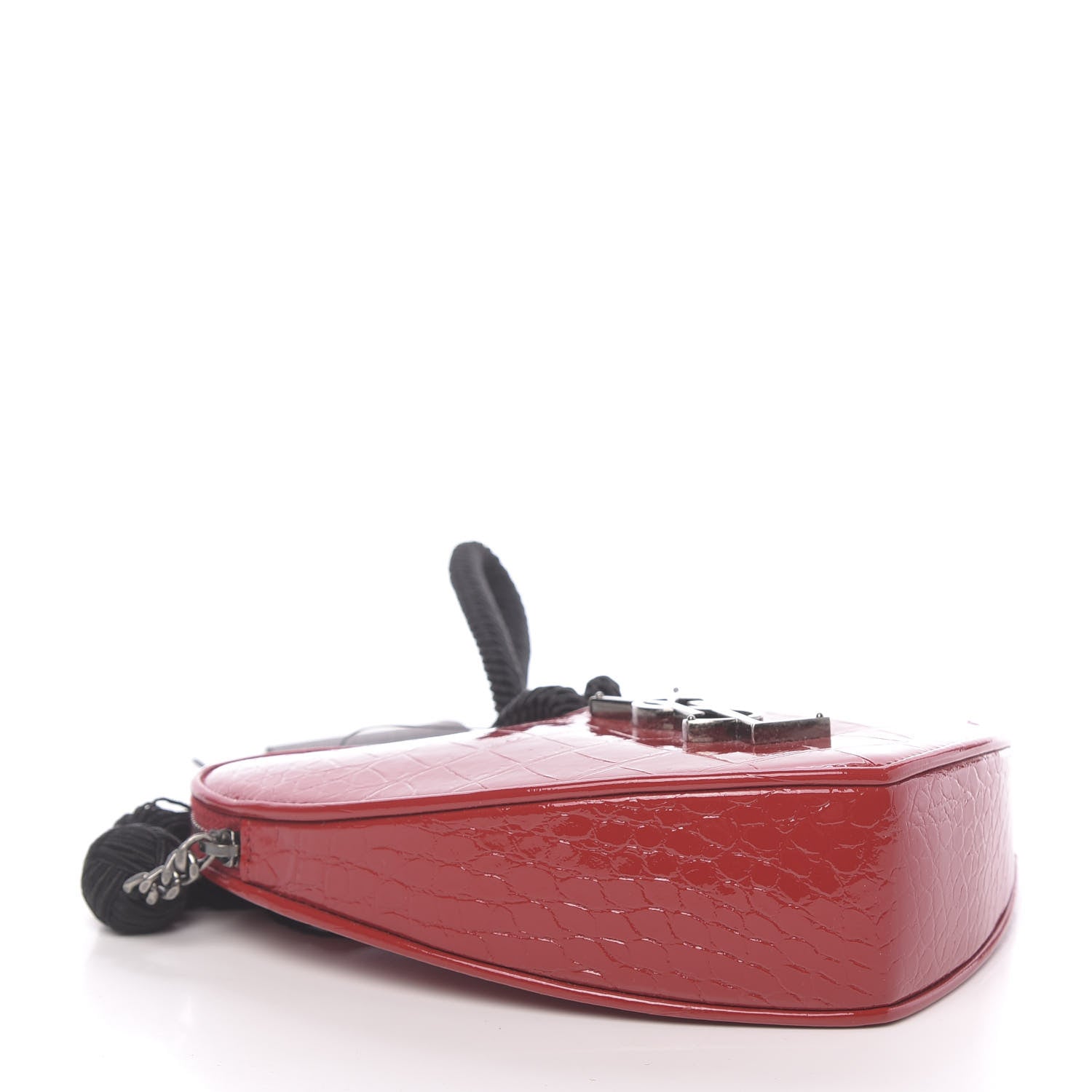 Saint Laurent Patent Crocodile Embossed Sac Coeur Heart Shaped Clutch Red 4 of 10