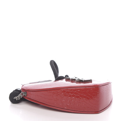 Saint Laurent Patent Crocodile Embossed Sac Coeur Heart Shaped Clutch Red 4 of 10