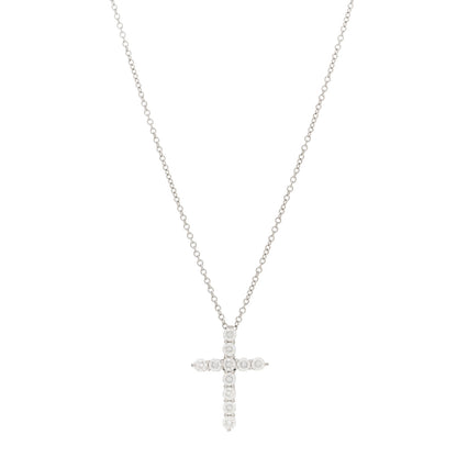 Tiffany Platinum Diamond Small Cross Pendant Necklace 1 of 4