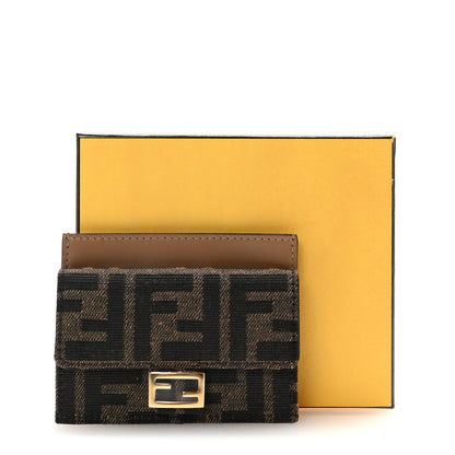 Fendi Fabric Jacquard FF 1974 Fold Over Card Holder Wallet Tobacco Moro 8 of 8