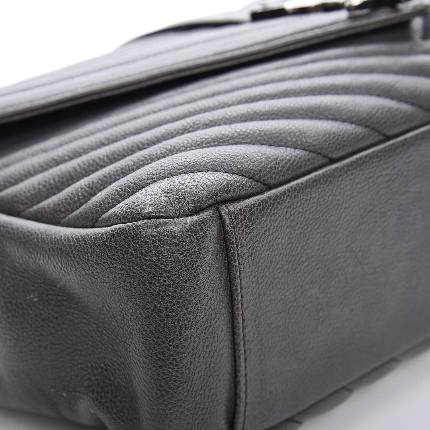 Saint Laurent Sheepskin Matelasse Chevron Monogram Large College Satchel Grey 12 of 15