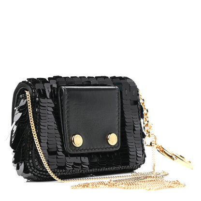 Fendi Sequin Paillettes Shiny Nappa Sex and the City Nano Baguette Belt Charm Black 3 of 9