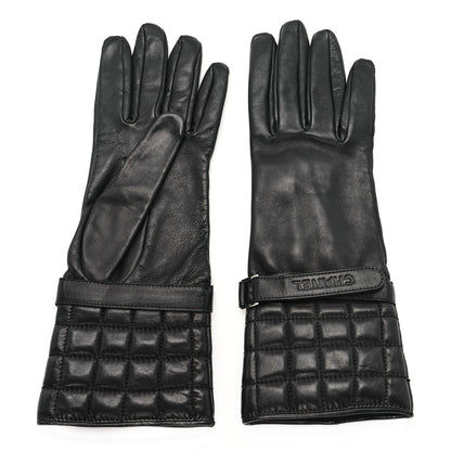 Chanel Lambskin Quilted Chocolate Bar Gloves 7.5 Black 1 of 3