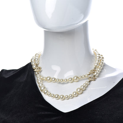 Chanel Graduated Pearl Crystal CC Long Necklace Light Gold 2 of 5