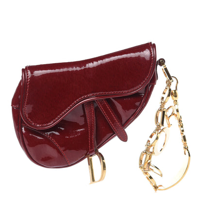 Christian Dior Patent Diorissimo Saddle Wristlet Dark Red 1 of 9