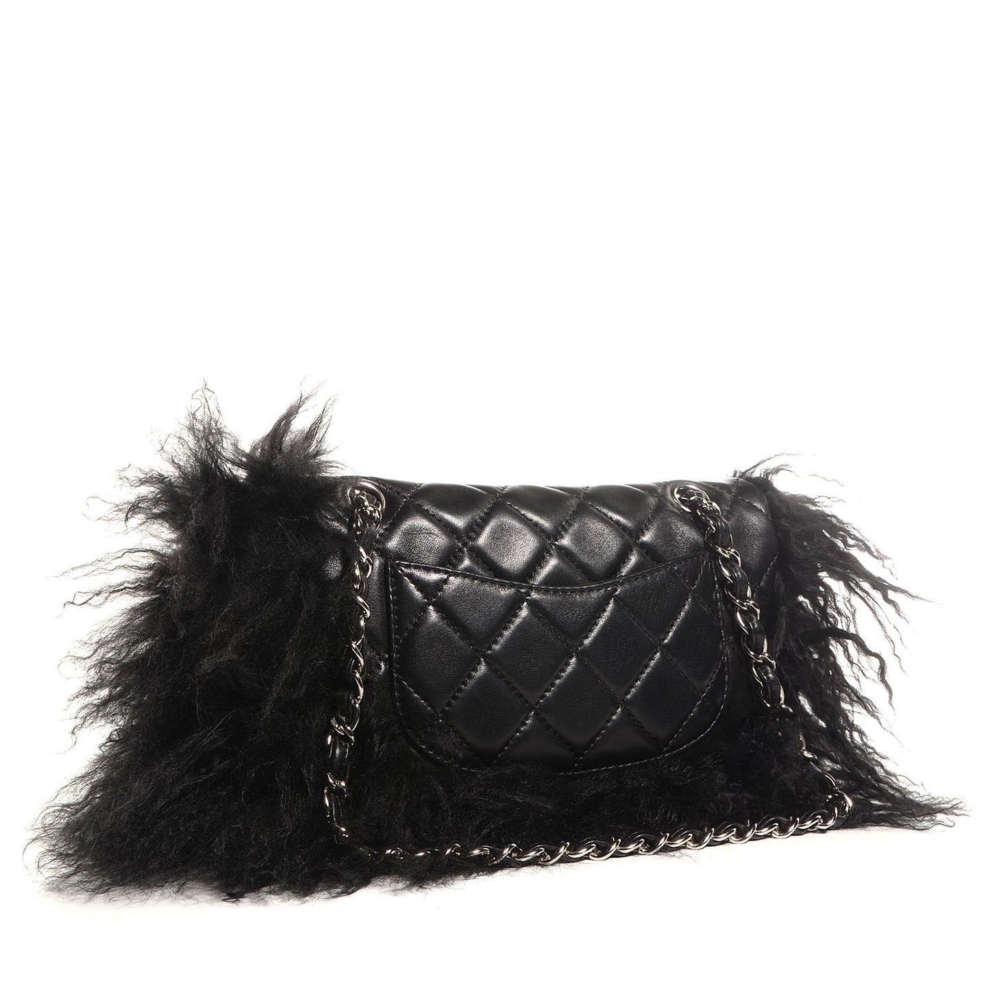 Lambskin Goat Fur Tibet Medium Flap with Mini Bag Black