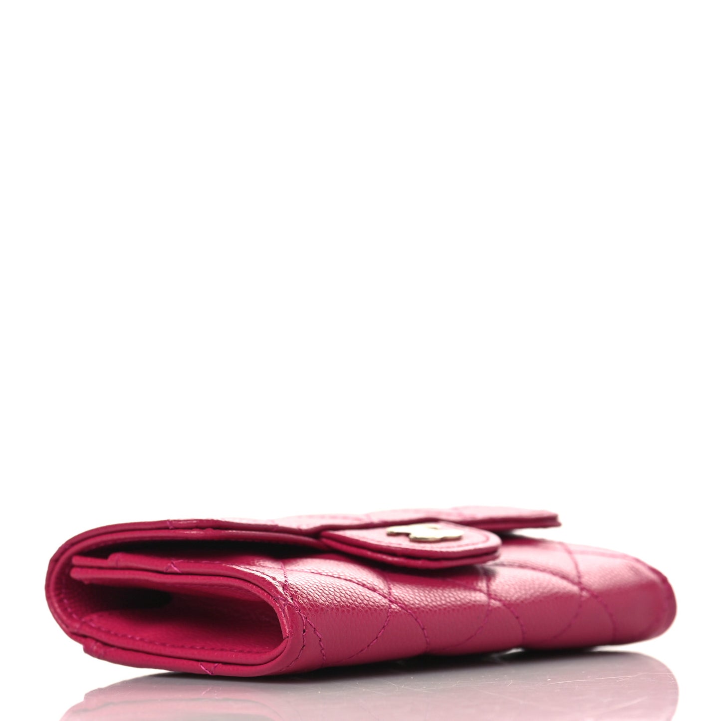 Caviar Quilted Flap Card Holder Wallet Fuchsia
