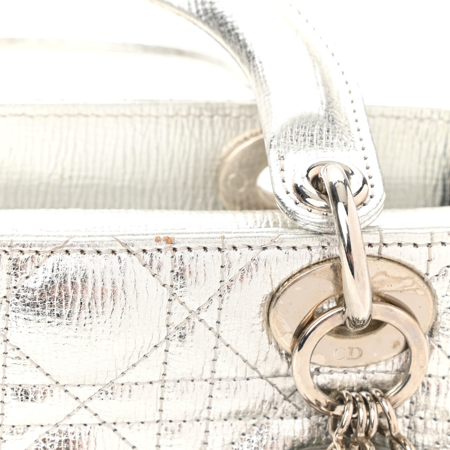 Metallic Grained Calfskin Cannage Small Lucky Badges My Lady Dior Silver