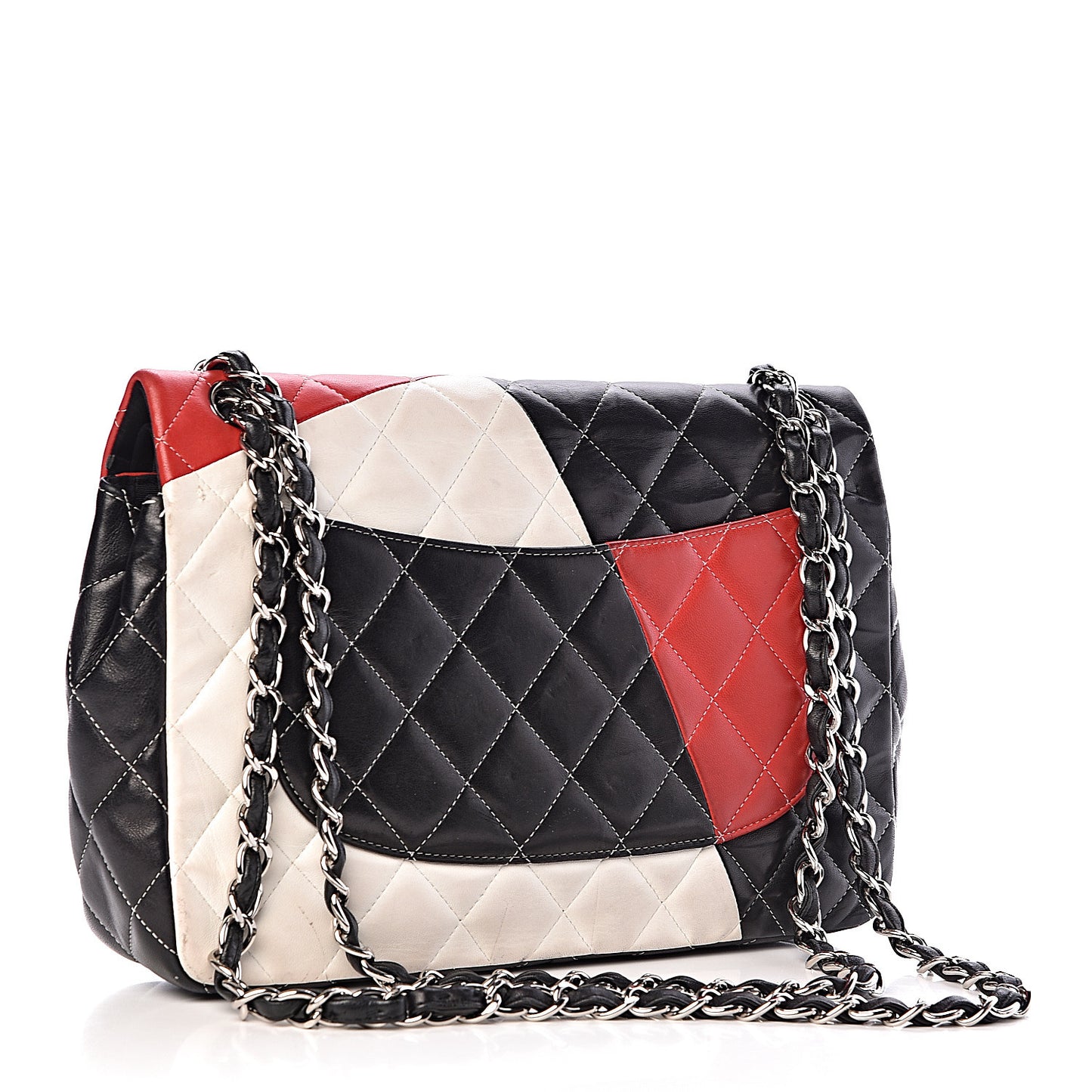 Lambskin Quilted Colorblock Jumbo Double Flap Black White Red