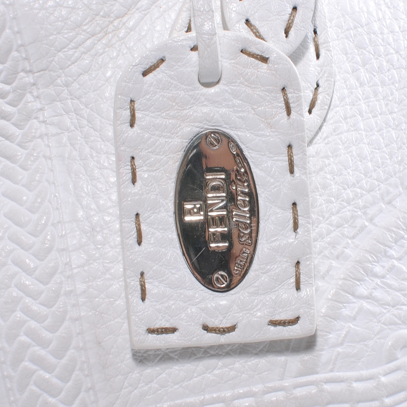 Fendi Calfskin Romano Selleria Borghese Tote White 4 of 9