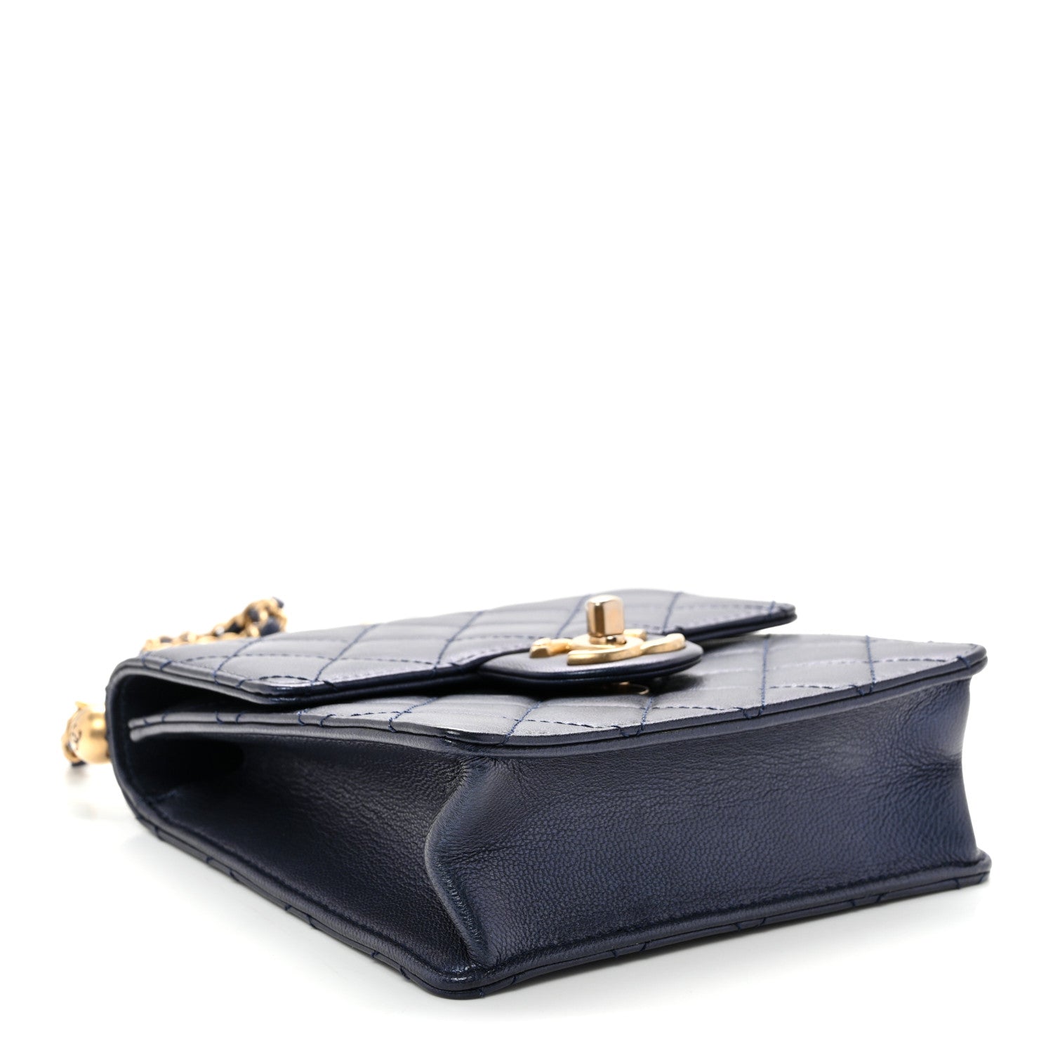 Chanel Iridescent Lambskin Quilted Chic Pearls Flap Navy Blue