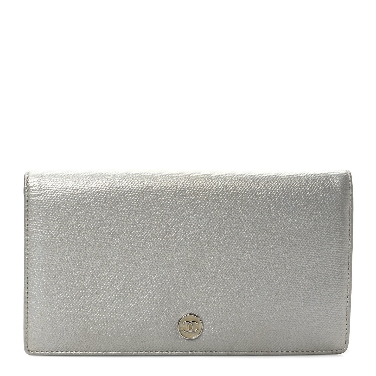 Grained Calfskin CC Button Yen Wallet Silver