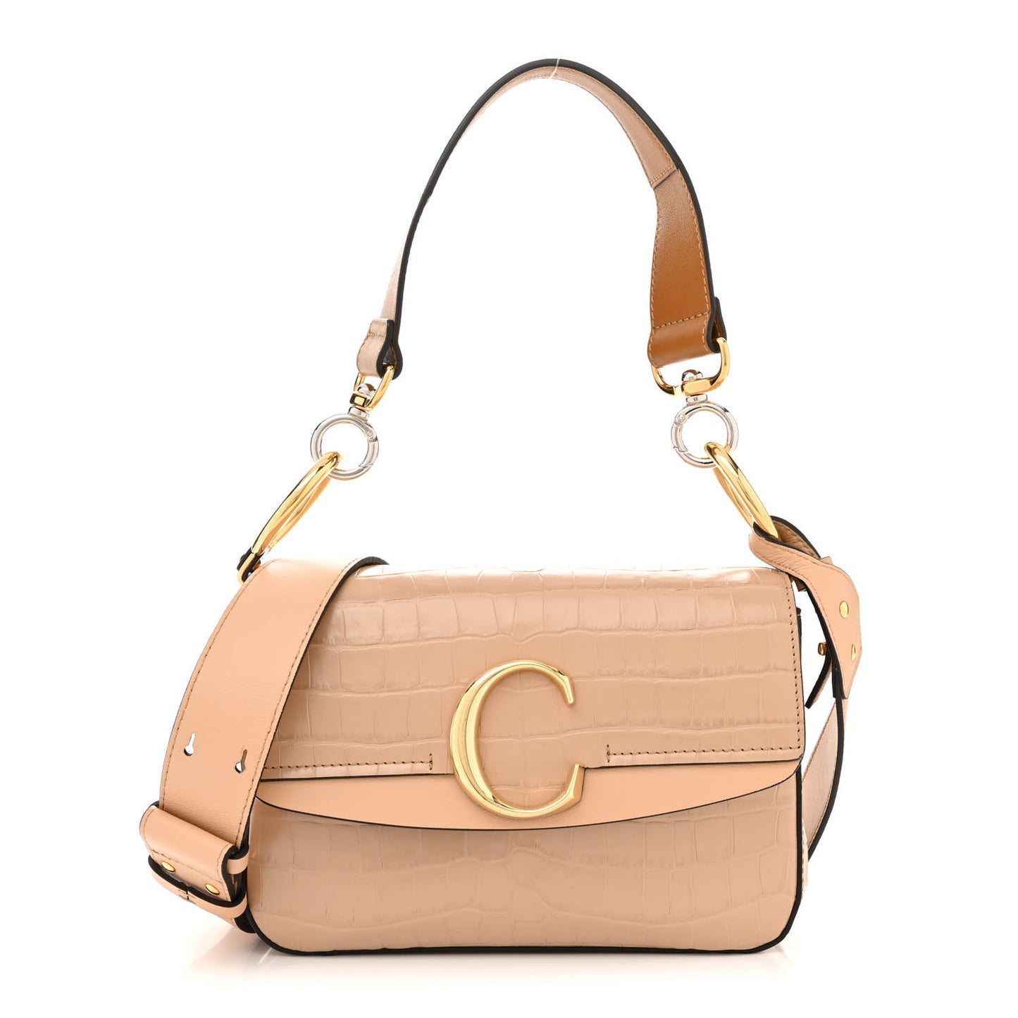 Calfskin Crocodile Embossed Small C Double Carry Nut