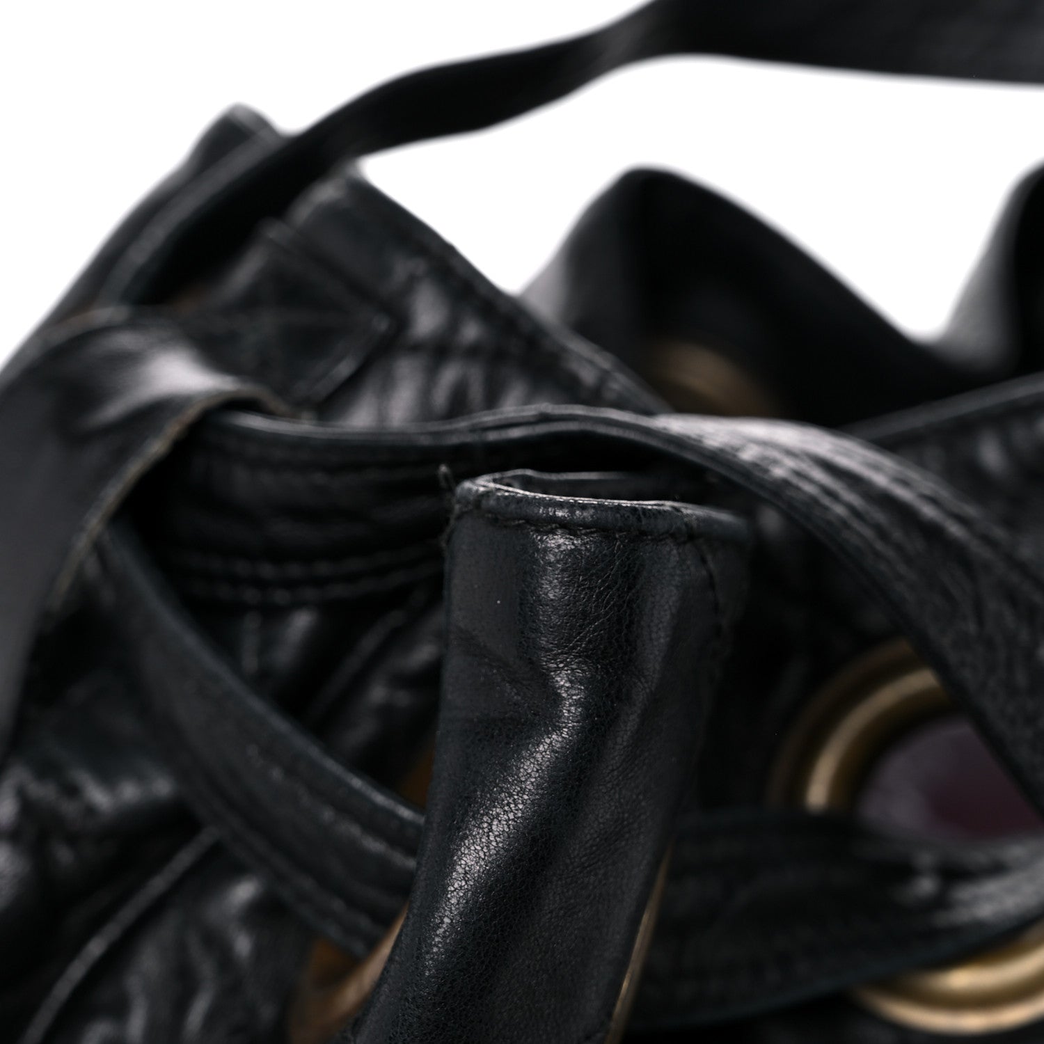 Christian Dior Lambskin Cannage Drawstring Bag Black 31 of 33