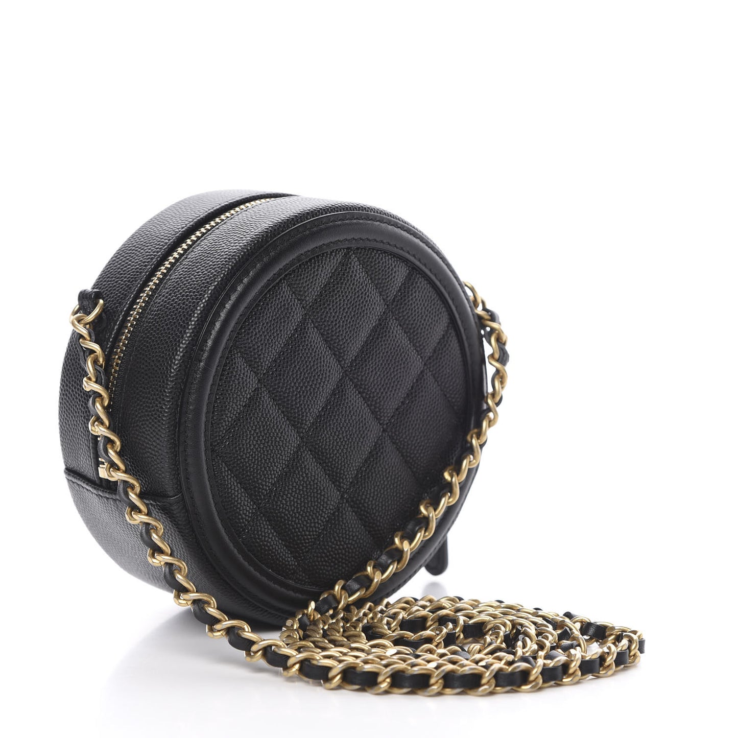 Caviar Quilted Round Filigree Crossbody Black