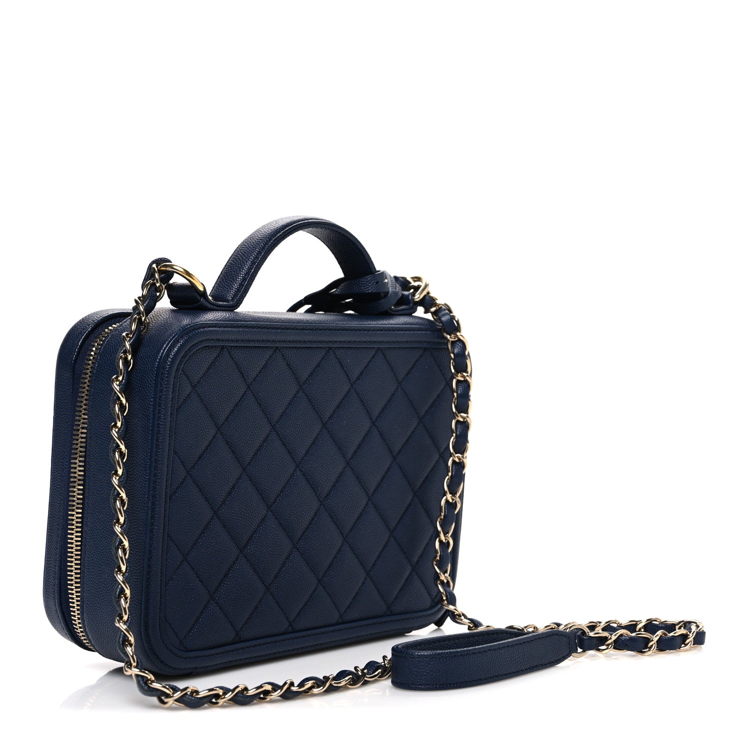 Chanel Caviar Quilted Medium CC Filigree Vanity Case Navy 3 of 10