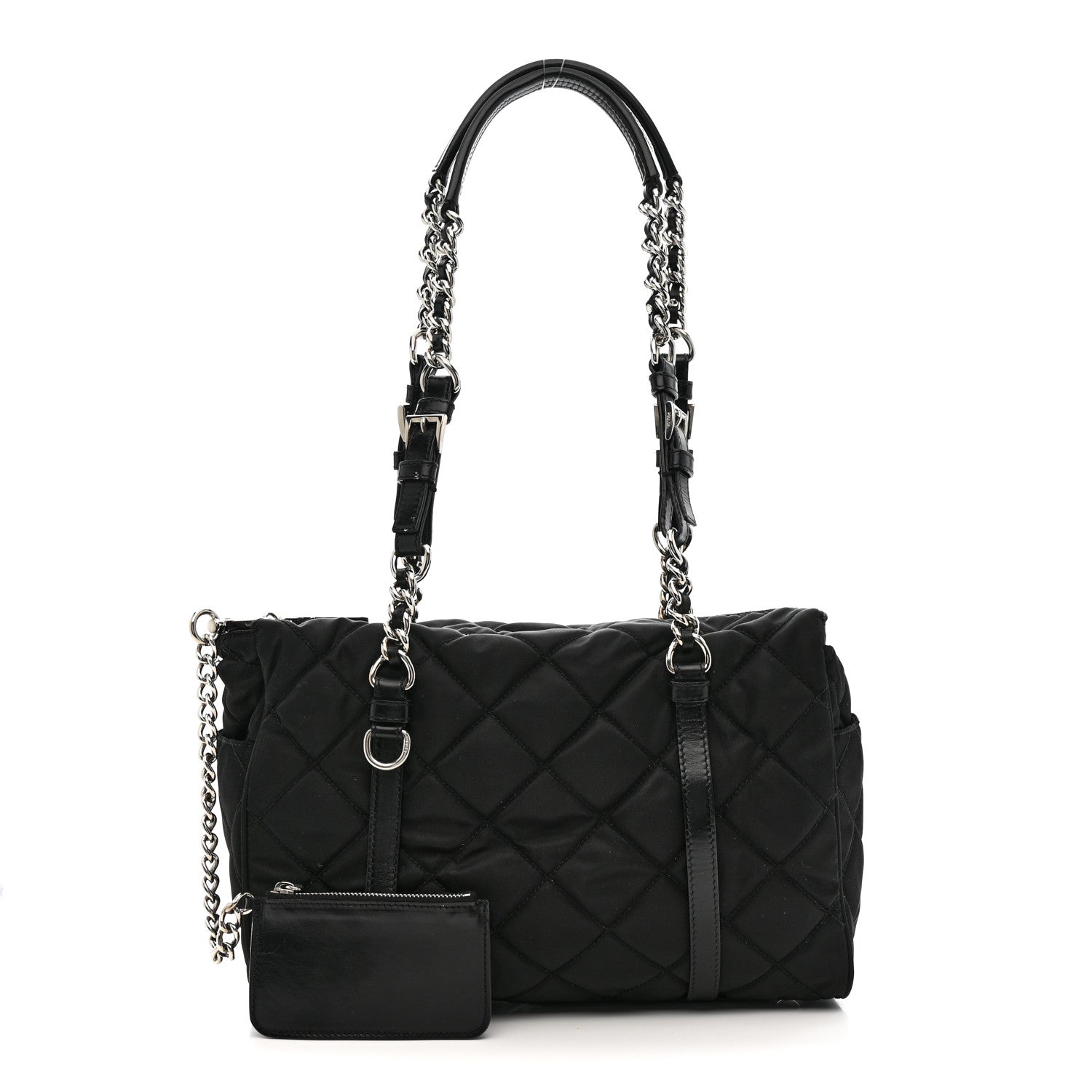Prada Nylon Tessuto Quilted Chain Shoulder Bag Black 3 of 14