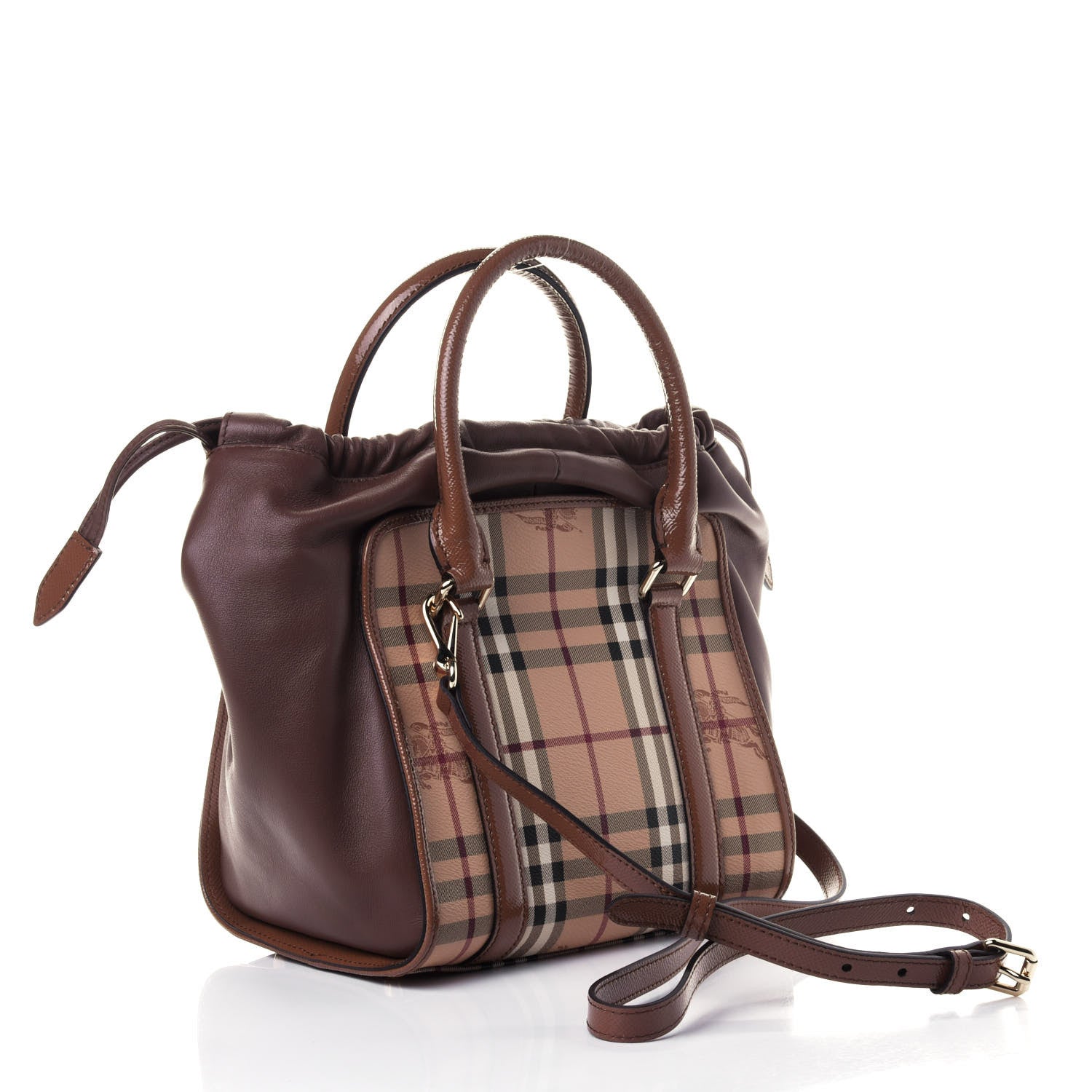 Burberry Patent Haymarket Check Small Dinton Tote Mid Camel 2 of 4