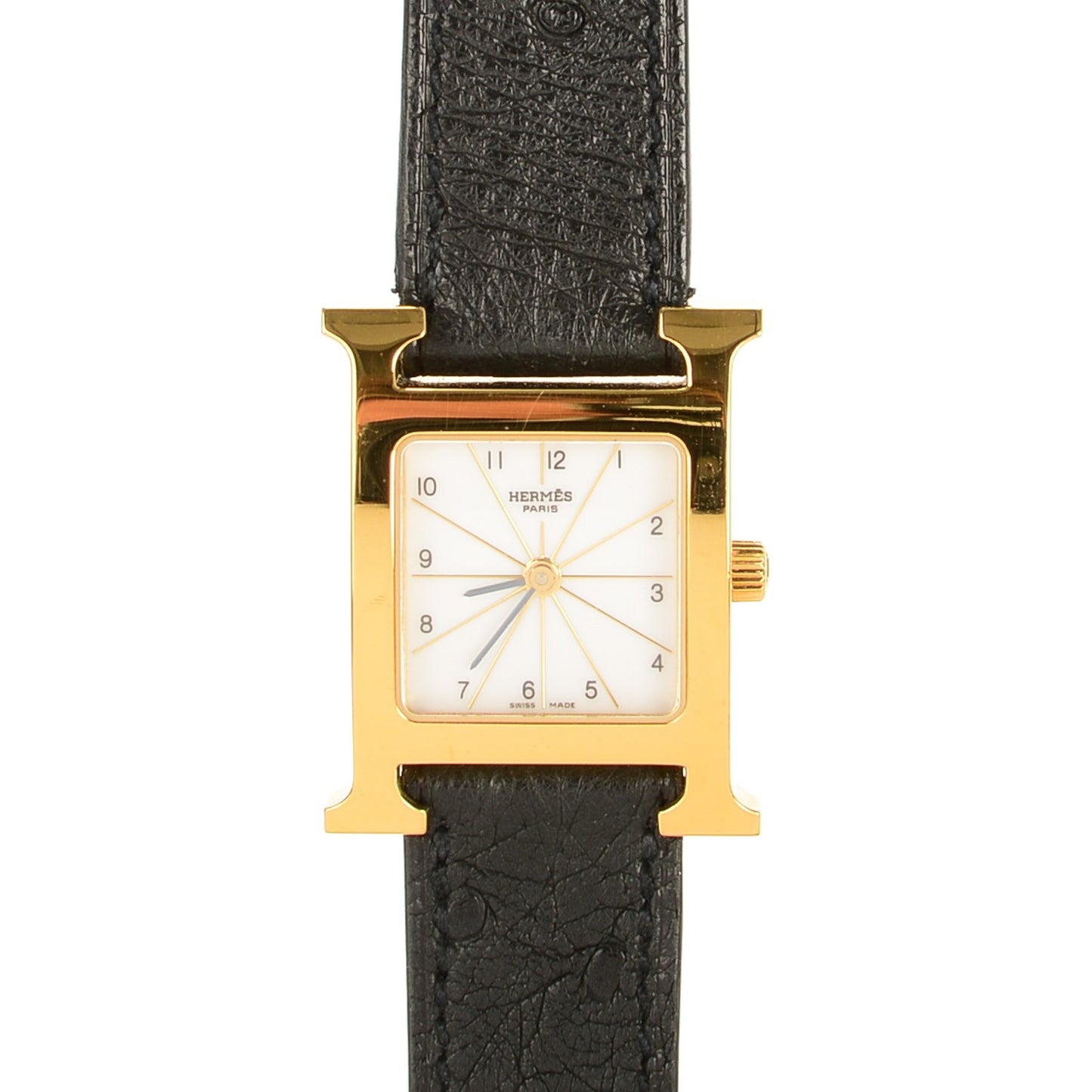 Stainless Steel Ostrich 21mm Heure H Hour Quartz Watch Noir