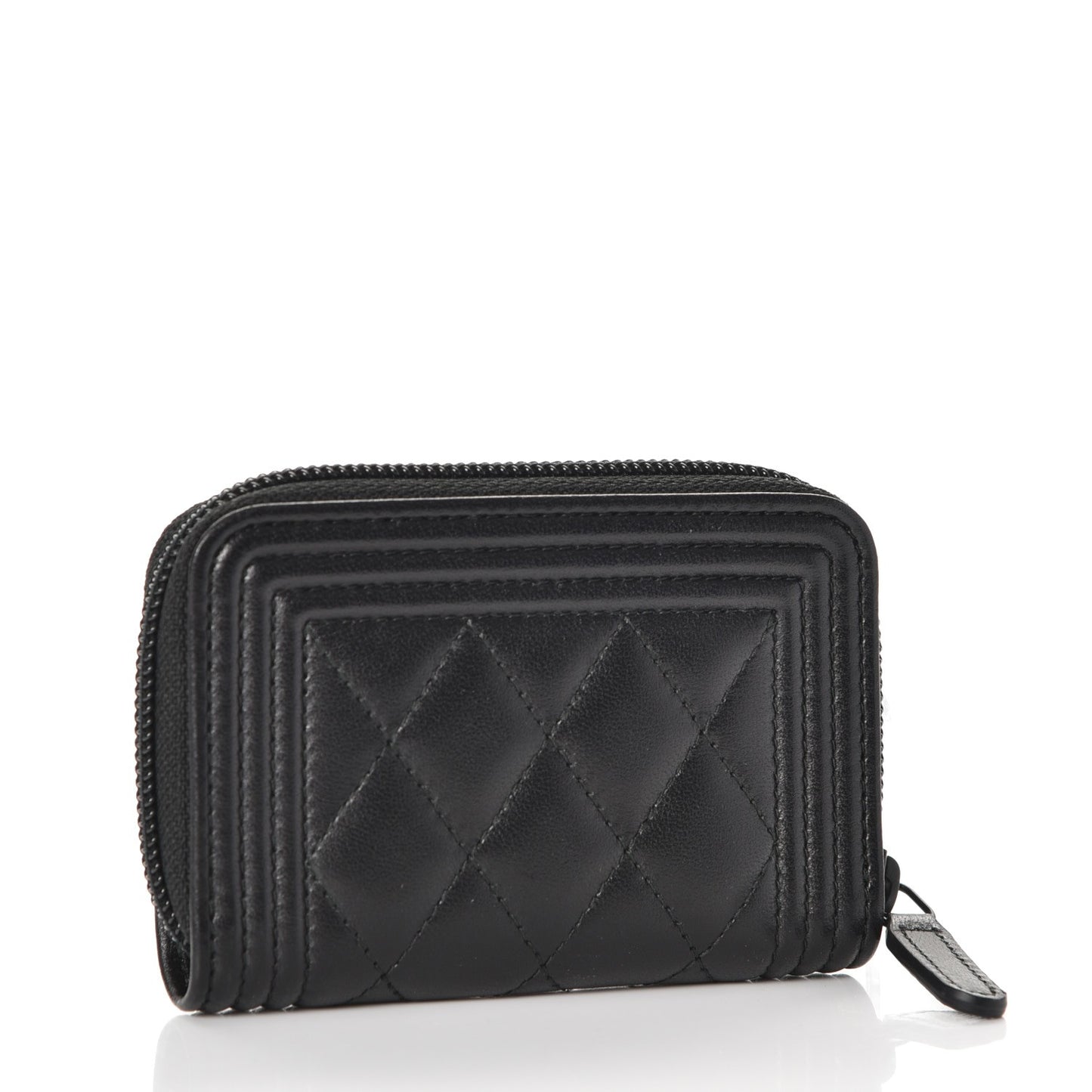 Lambskin Quilted Zip Around Boy Coin Purse Wallet So Black