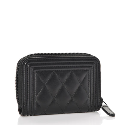 Chanel Lambskin Quilted Zip Around Boy Coin Purse Wallet So Black 3 of 7