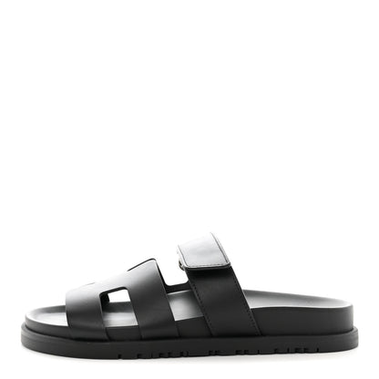 Hermes Calfskin Womens Chypre Sandals 36.5 Black 1 of 8