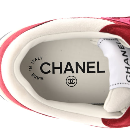 Chanel Suede Kidskin Womens CC Sneakers 36 Burgundy White 8 of 11