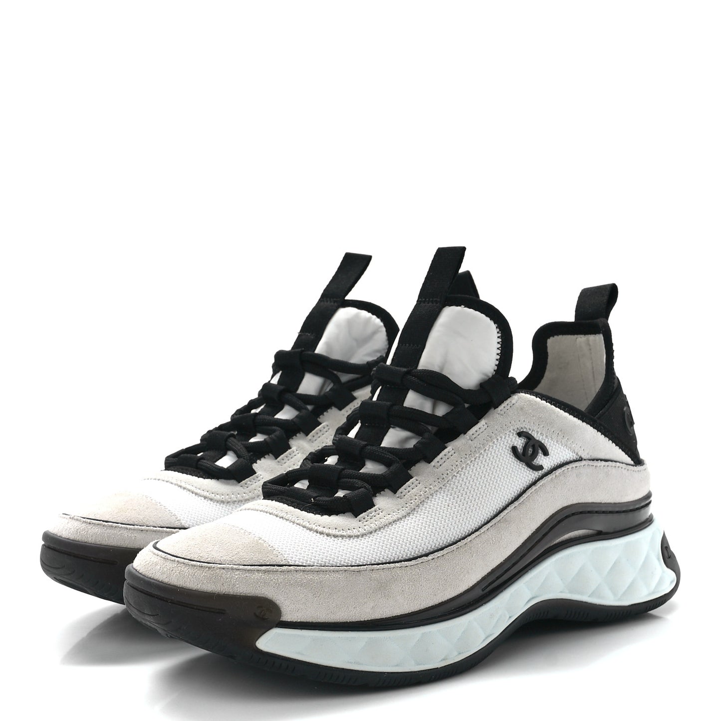 Velvet Calfskin Mixed Fibers CC Sneakers 39.5 Ivory Black