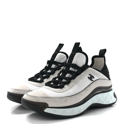 Chanel Velvet Calfskin Mixed Fibers CC Sneakers 39.5 Ivory Black 3 of 10