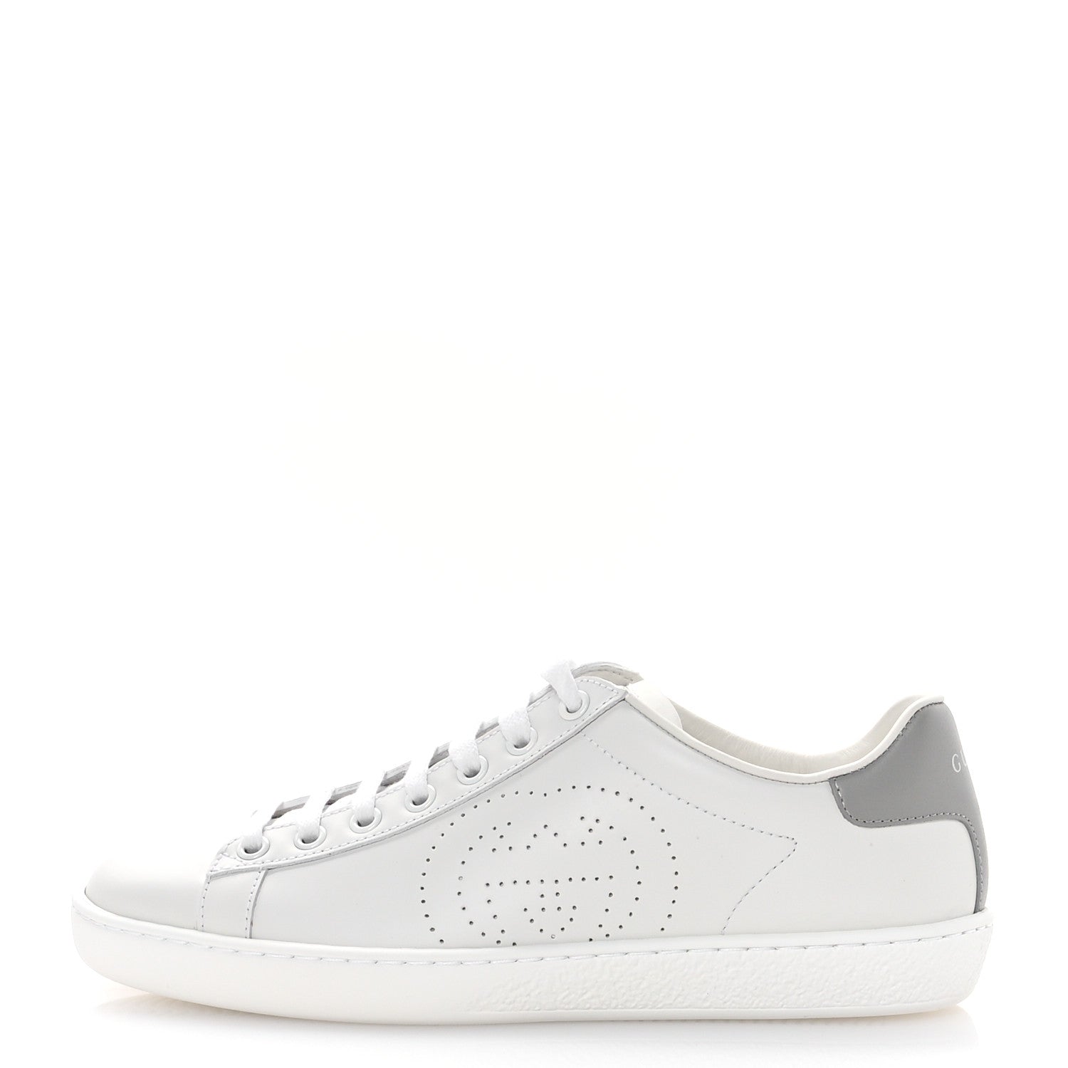 Gucci Calfskin Interlocking G Perforated Womens Ace Sneakers 37 White Grey Sky 1 of 8