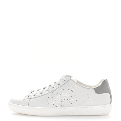 Gucci Calfskin Interlocking G Perforated Womens Ace Sneakers 37 White Grey Sky 1 of 8