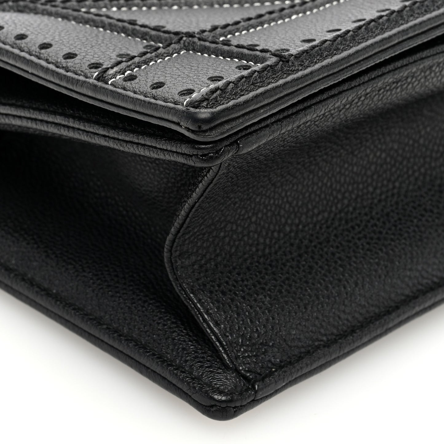 Grained Calfskin Perforated Diorama Flap Bag Black