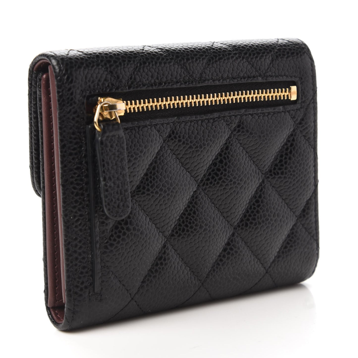 Caviar Quilted Compact Flap Wallet Black