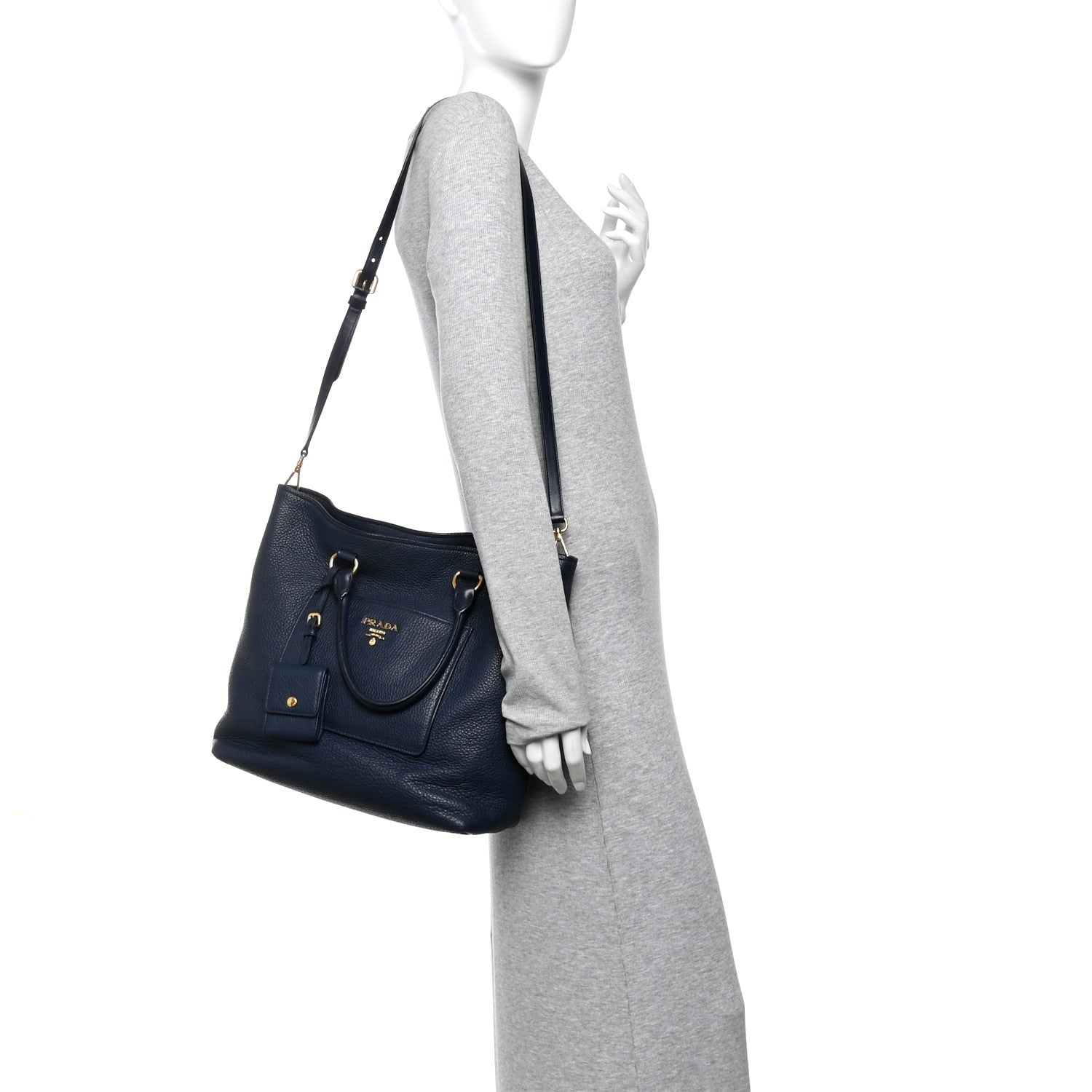 Prada Vitello Daino Pocket Shopping Tote Baltico 2 of 11