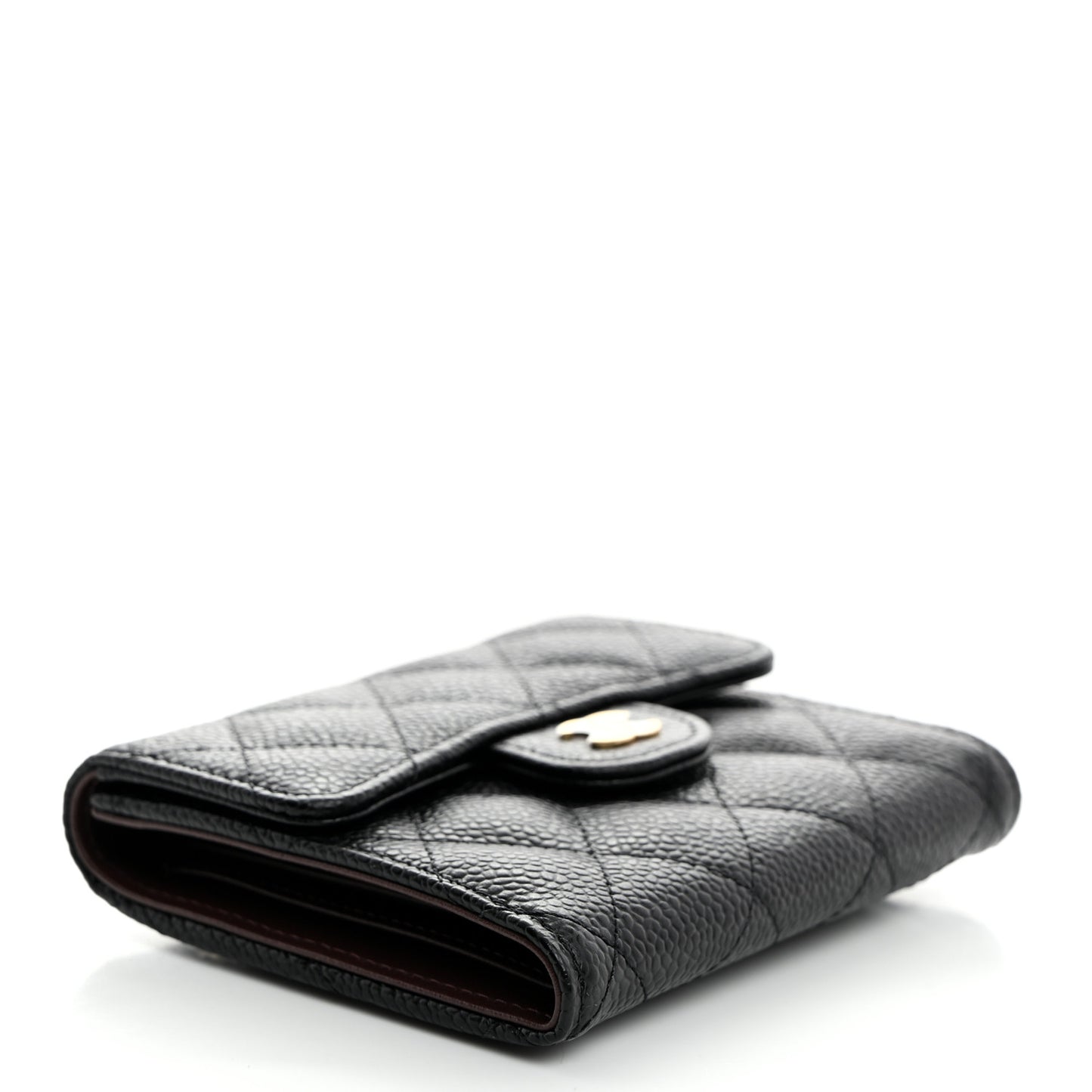 Caviar Quilted Compact Flap Wallet Black