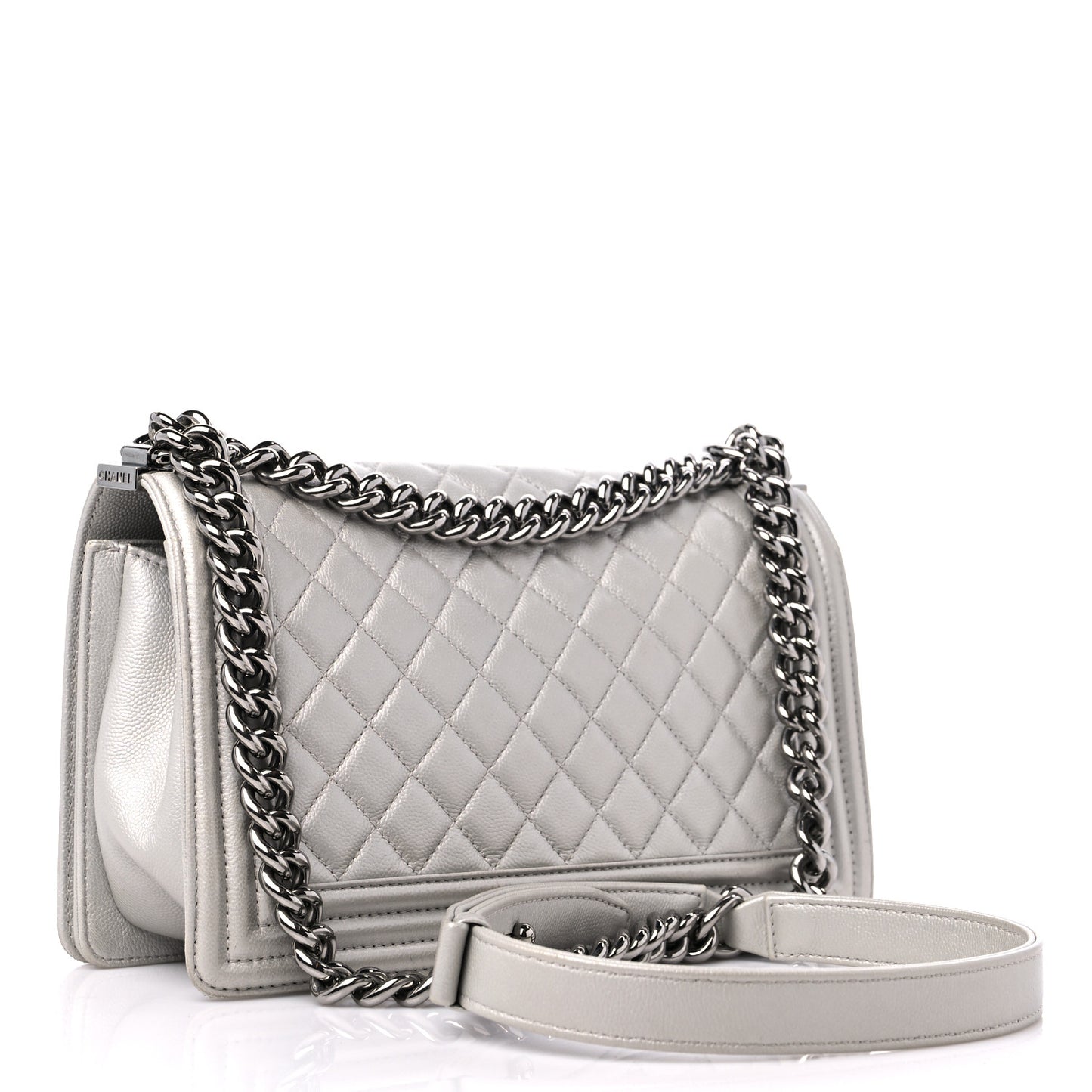 Metallic Caviar Quilted Medium Boy Flap Silver
