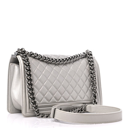 Chanel Metallic Caviar Quilted Medium Boy Flap Silver 3 of 14