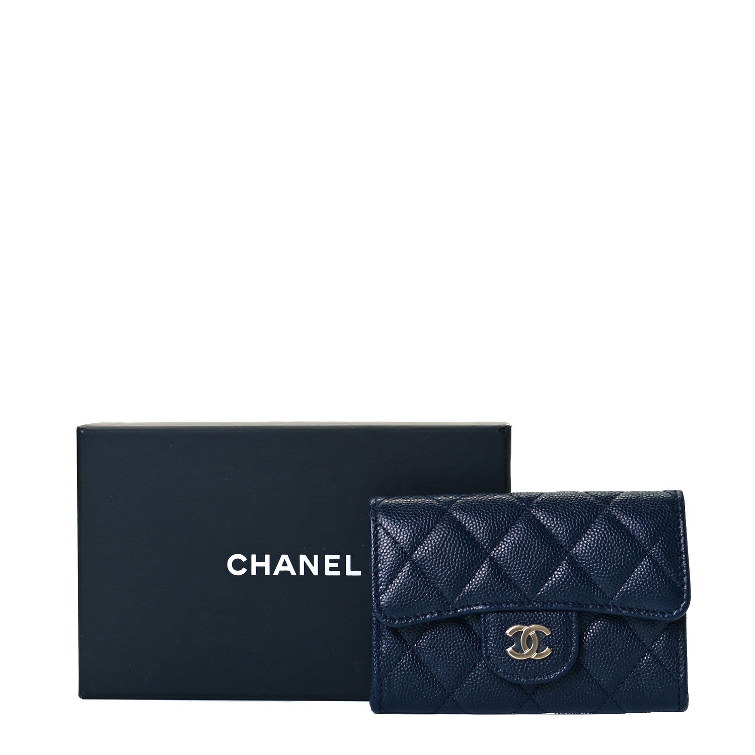 Chanel Caviar Quilted Flap Card Holder Wallet Navy Blue 9 of 9