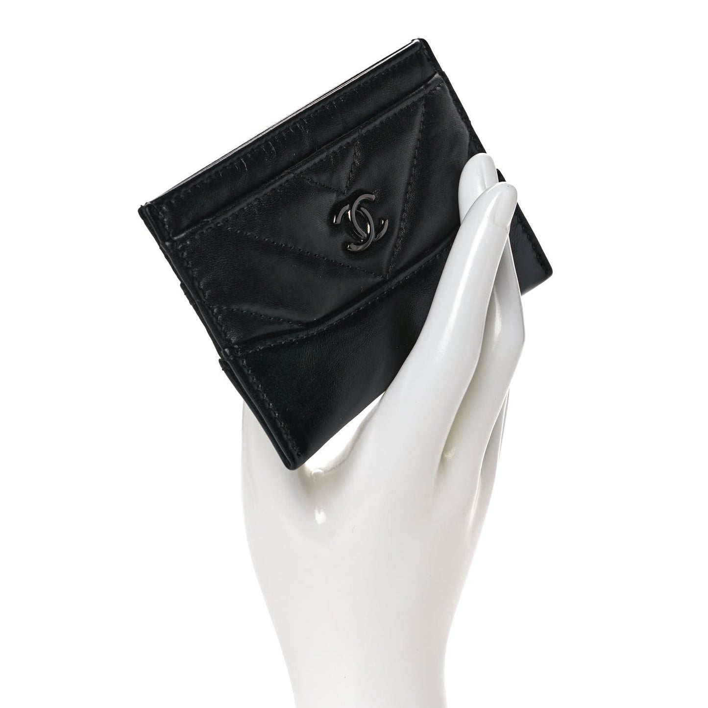 Aged Calfskin Quilted Gabrielle Card Holder Wallet So Black