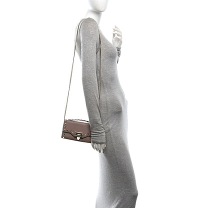 Valentino Garavani Pebbled Calfskin Rockstud Flip Lock Wallet On Chain Poudre 2 of 11