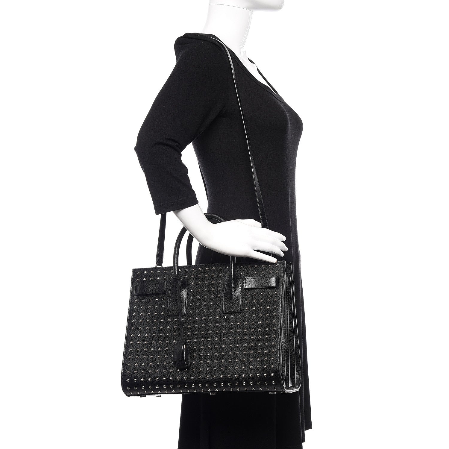 Saint Laurent Grain De Poudre Studded Small Sac De Jour Black 2 of 15